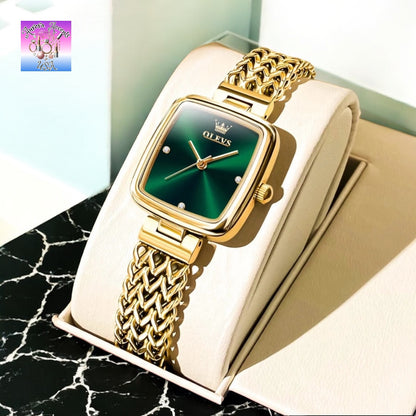 OLEVS Women's Luxury Gold Watch – Waterproof, Stainless Steel, Quartz Movement, Elegant Square Dial, Trendy & Stylish Design