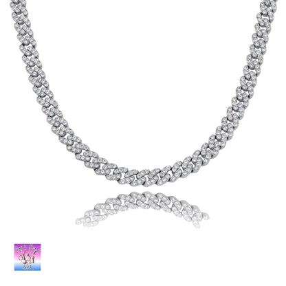 8mm Full Iced Out Cuban Link Chain Necklace – Cubic Zirconia, Multiple Colors & Sizes, Unisex Hip Hop Jewelry