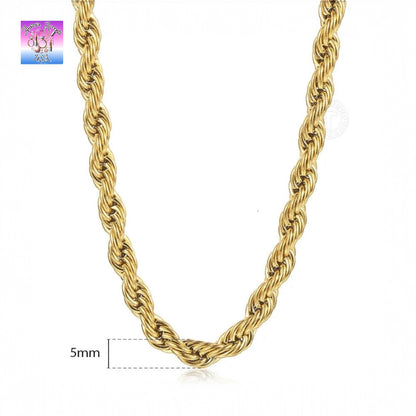 Twisted Rope Link Chain Necklace – Stainless Steel, 3mm/5mm/7mm Widths, 40cm-75cm Lengths – Unisex Jewelry for Men & Women