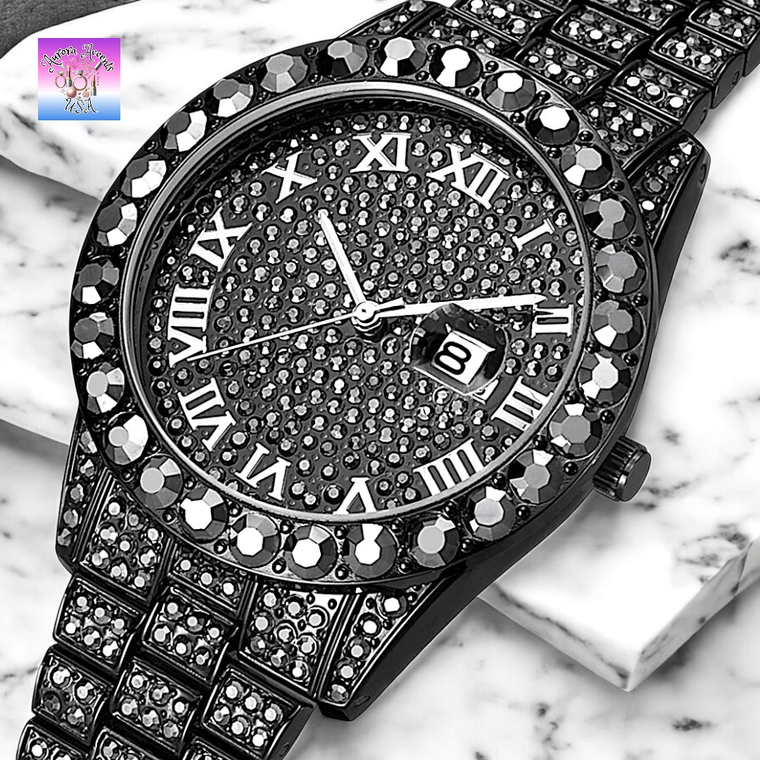 Luxury Iced Out Men's Watch – Quartz, Rhinestone, Waterproof, Fashion & Business Style