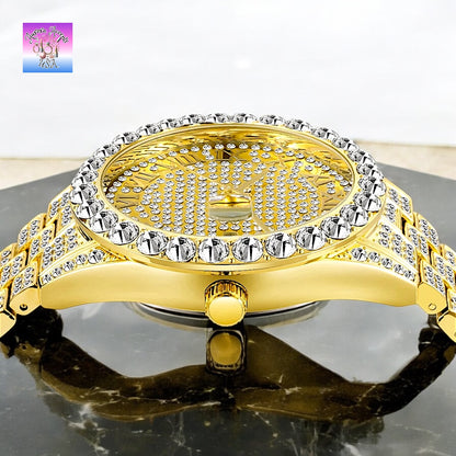 Luxury Iced Out Men's Watch – Quartz, Rhinestone, Waterproof, Fashion & Business Style