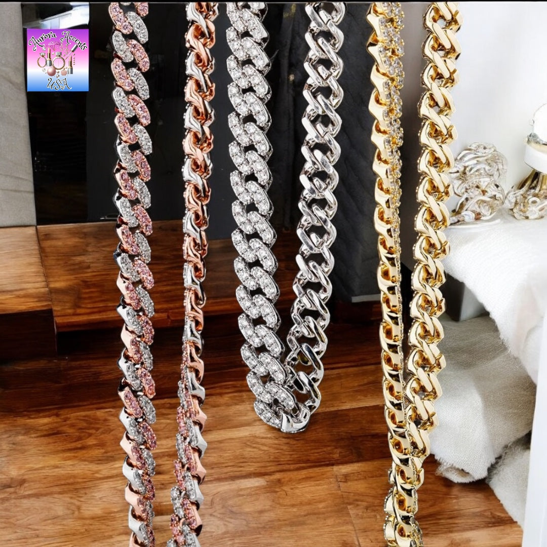 8mm Full Iced Out Cuban Link Chain Necklace – Cubic Zirconia, Multiple Colors & Sizes, Unisex Hip Hop Jewelry