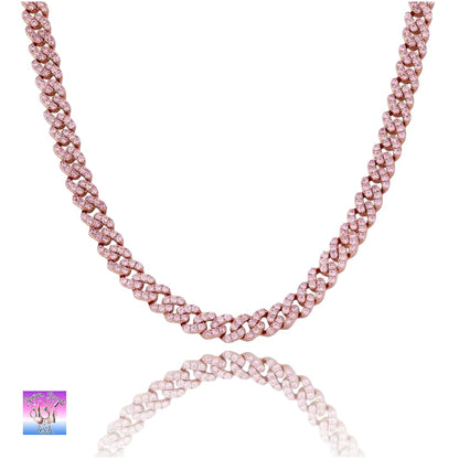 8mm Full Iced Out Cuban Link Chain Necklace – Cubic Zirconia, Multiple Colors & Sizes, Unisex Hip Hop Jewelry