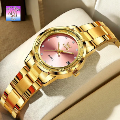OPK Luxury Women's Gold Watch – Waterproof, Luminous, Quartz Stainless Steel Bracelet, Elegant & Stylish Design