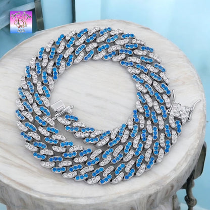 8mm Full Iced Out Cuban Link Chain Necklace – Cubic Zirconia, Multiple Colors & Sizes, Unisex Hip Hop Jewelry