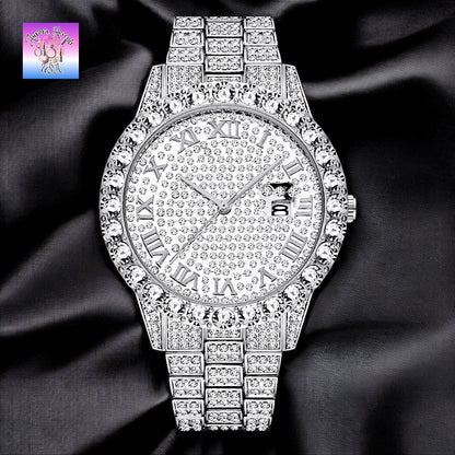 Luxury Iced Out Men's Watch – Quartz, Rhinestone, Waterproof, Fashion & Business Style