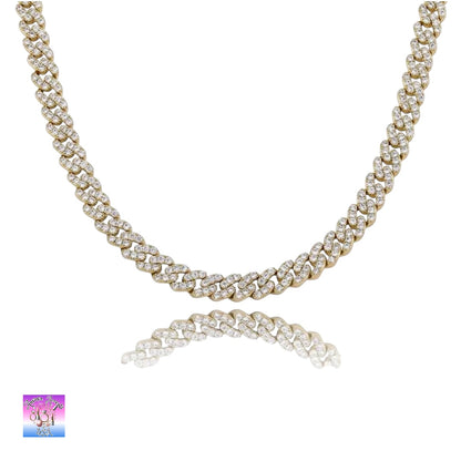 8mm Full Iced Out Cuban Link Chain Necklace – Cubic Zirconia, Multiple Colors & Sizes, Unisex Hip Hop Jewelry