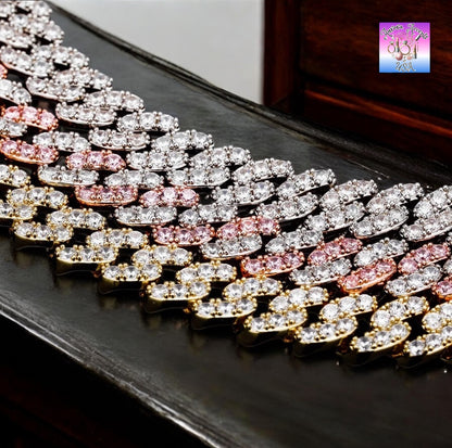 8mm Full Iced Out Cuban Link Chain Necklace – Cubic Zirconia, Multiple Colors & Sizes, Unisex Hip Hop Jewelry