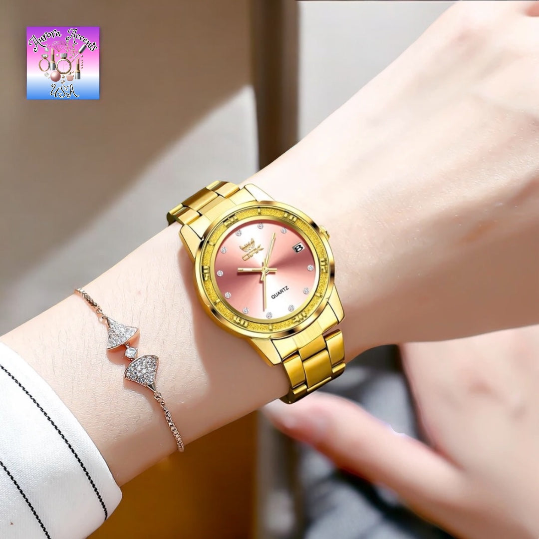 OPK Luxury Women's Gold Watch – Waterproof, Luminous, Quartz Stainless Steel Bracelet, Elegant & Stylish Design