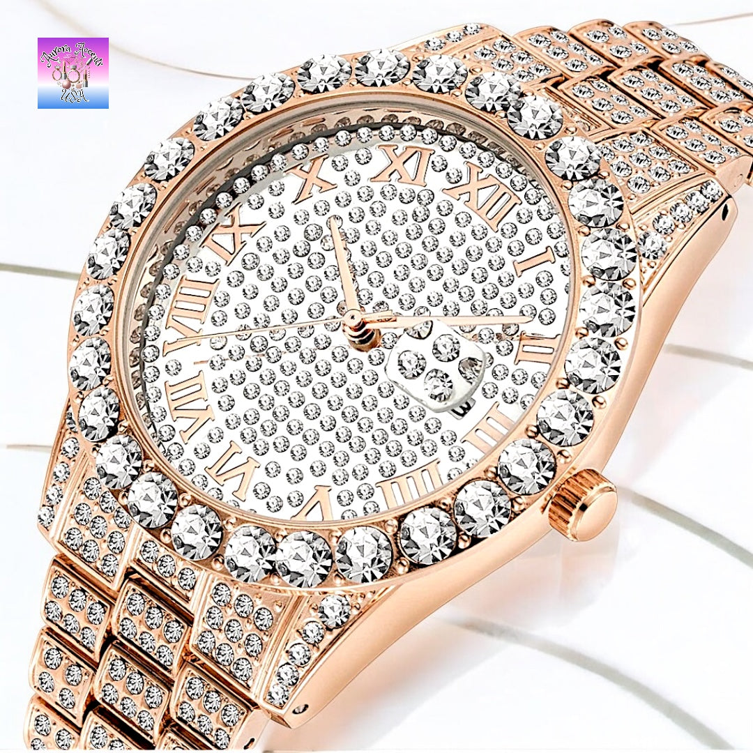 Luxury Iced Out Men's Watch – Quartz, Rhinestone, Waterproof, Fashion & Business Style