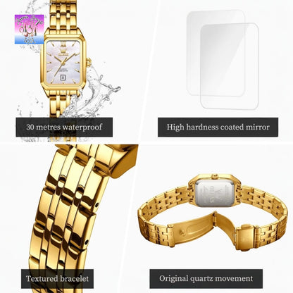 OLEVS Women's Luxury Gold Watch – Waterproof, Stainless Steel, Quartz Movement, Elegant Square Dial, Trendy & Stylish Design