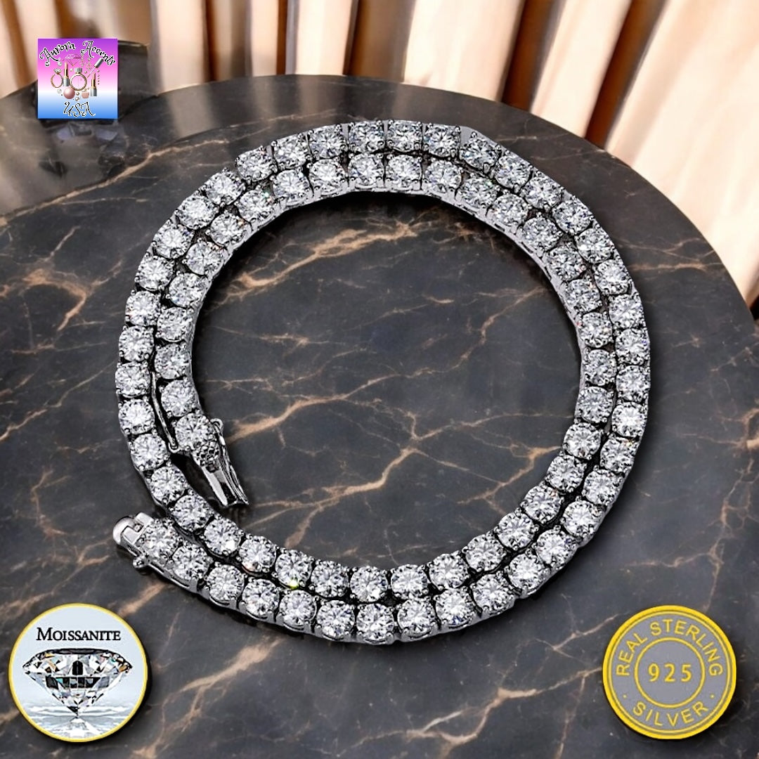 Certified Moissanite Tennis Necklace – Premium 925 Sterling Silver, Unisex Hip Hop Style, Available in 20” - 26”