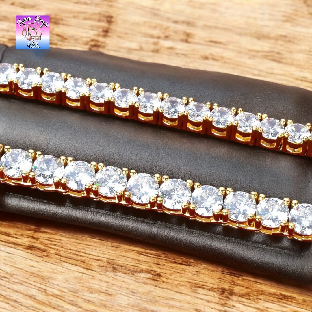 24K Gold Plated Tennis Chain Necklace – 5A Cubic Zirconia, Hip Hop Style, 18”-30” Lengths, Durable Copper Build