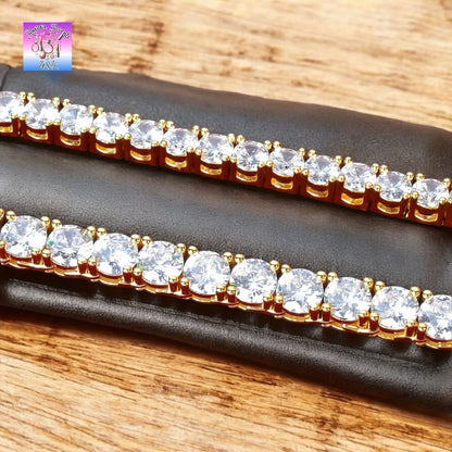 24K Gold Plated Tennis Chain Necklace – 5A Cubic Zirconia, Hip Hop Style, 18”-30” Lengths, Durable Copper Build
