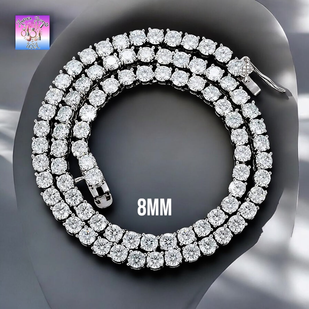 Certified Moissanite Tennis Necklace – Premium 925 Sterling Silver, Unisex Hip Hop Style, Available in 20” - 26”