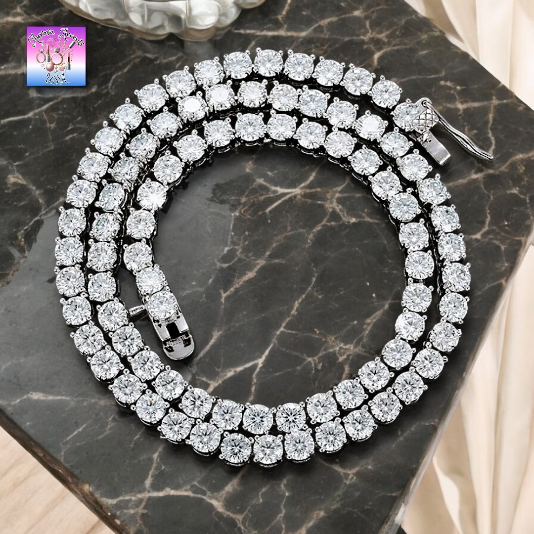 Certified Moissanite Tennis Necklace – Premium 925 Sterling Silver, Unisex Hip Hop Style, Available in 20” - 26”