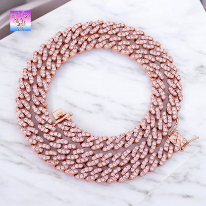 8mm Full Iced Out Cuban Link Chain Necklace – Cubic Zirconia, Multiple Colors & Sizes, Unisex Hip Hop Jewelry