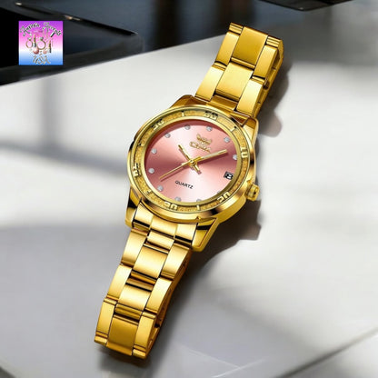 OPK Luxury Women's Gold Watch – Waterproof, Luminous, Quartz Stainless Steel Bracelet, Elegant & Stylish Design