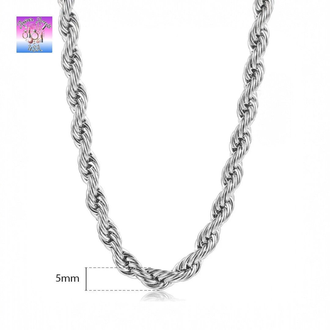 Twisted Rope Link Chain Necklace – Stainless Steel, 3mm/5mm/7mm Widths, 40cm-75cm Lengths – Unisex Jewelry for Men & Women