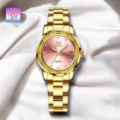 OPK Luxury Women's Gold Watch – Waterproof, Luminous, Quartz Stainless Steel Bracelet, Elegant & Stylish Design