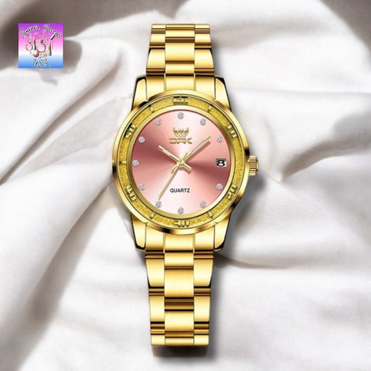 OPK Luxury Women's Gold Watch – Waterproof, Luminous, Quartz Stainless Steel Bracelet, Elegant & Stylish Design