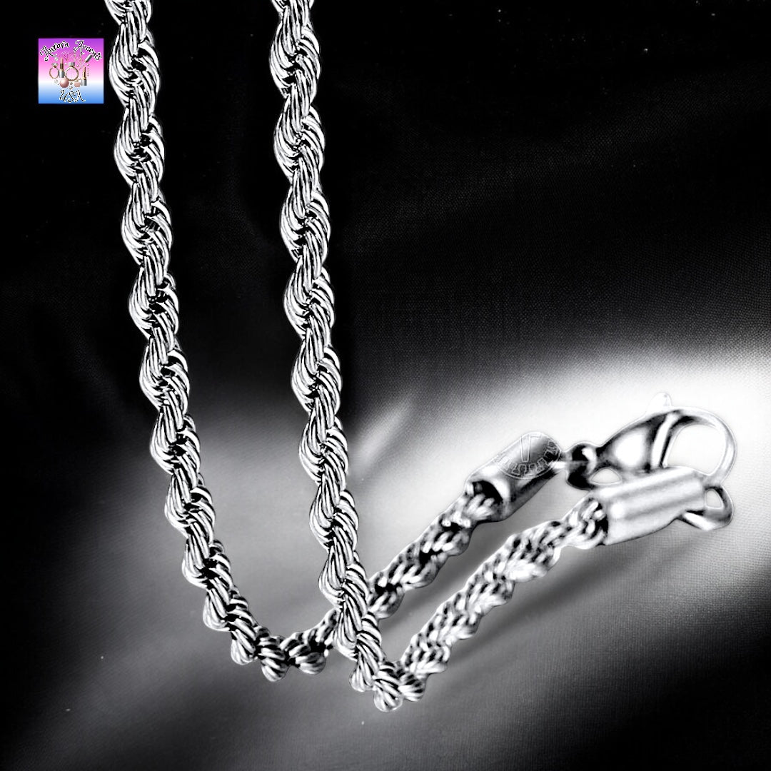 Twisted Rope Link Chain Necklace – Stainless Steel, 3mm/5mm/7mm Widths, 40cm-75cm Lengths – Unisex Jewelry for Men & Women