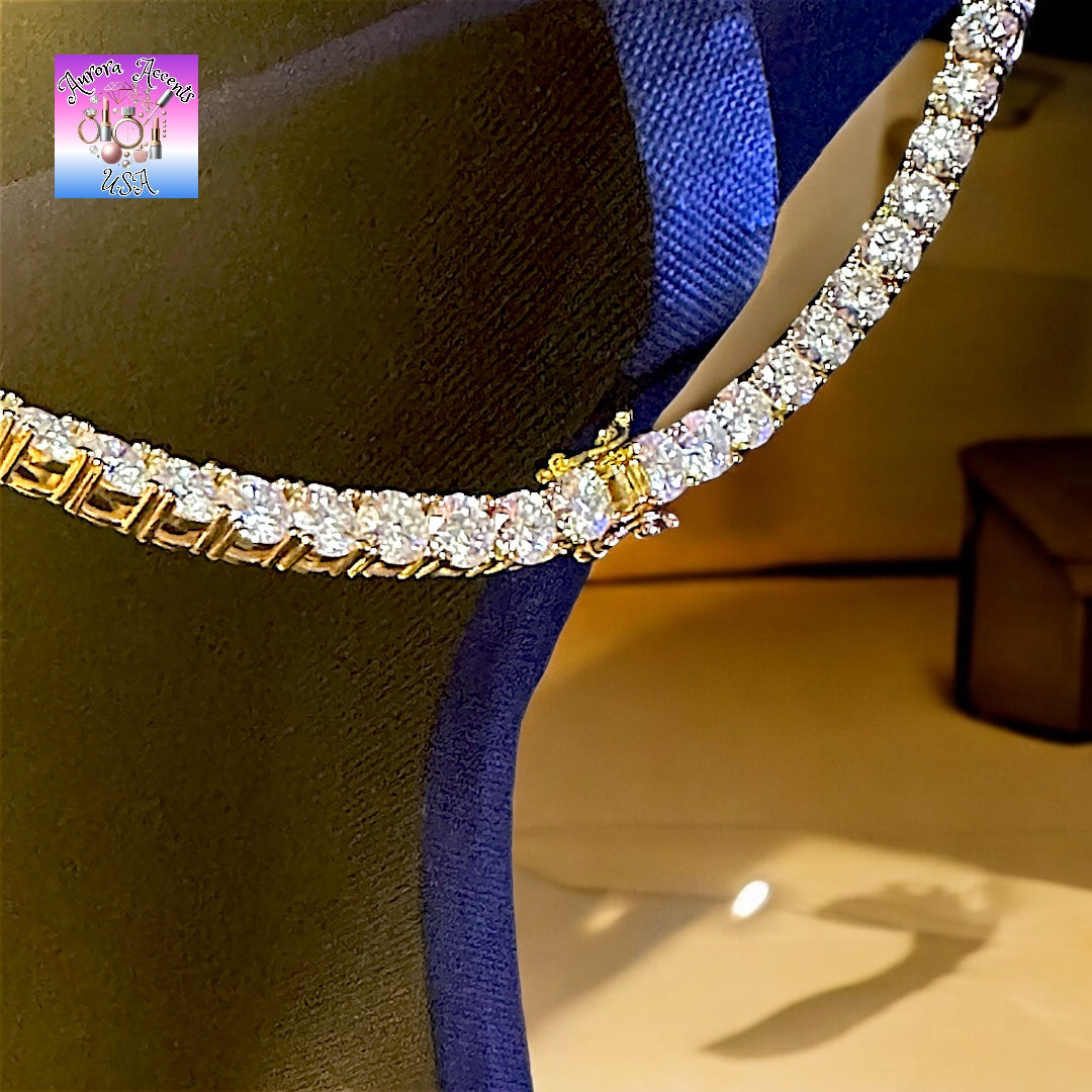 VVS1 Moissanite Tennis Chain – GRA Certified, 925 Sterling Silver/ Plated 18K Gold, 16"-24"  Ships from USA